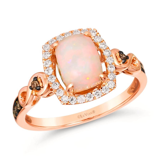 Le Vian Chocolatier® Ring featuring 5/8 cts. Neopolitan Opal™, 1/10 cts. Chocolate Diamonds®, 1/6 cts. Vanilla Diamonds® set in 14K Strawberry Gold®