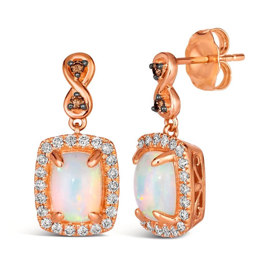 Le Vian Chocolatier® Earrings featuring 1 cts. Neopolitan Opal™, 1/20 cts. Chocolate Diamonds®, 1/4 cts. Vanilla Diamonds® set in 14K Strawberry Gold®