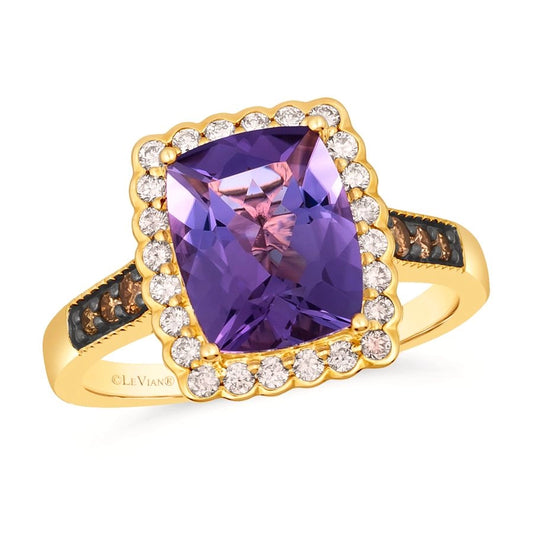 Le Vian Chocolatier® Ring featuring 2 3/8 cts. Grape Amethyst™, 1/10 cts. Chocolate Diamonds®, 1/4 cts. Vanilla Diamonds® set in 14K Honey Gold™