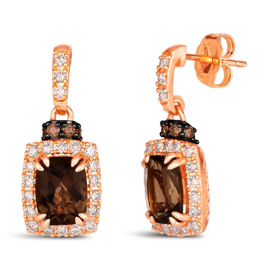 Le Vian® Earrings featuring 2 1/3 cts. Chocolate Quartz®, 1/2 cts. Nude Diamonds™, 1/10 cts. Chocolate Diamonds® set in 14K Strawberry Gold®