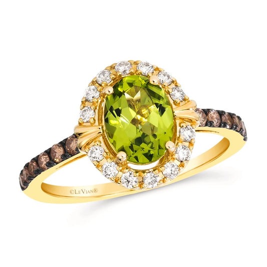 Le Vian® Ring featuring 1 1/5 cts. Green Apple Peridot™, 1/5 cts. Chocolate Diamonds®, 1/5 cts. Nude Diamonds™ set in 14K Honey Gold™