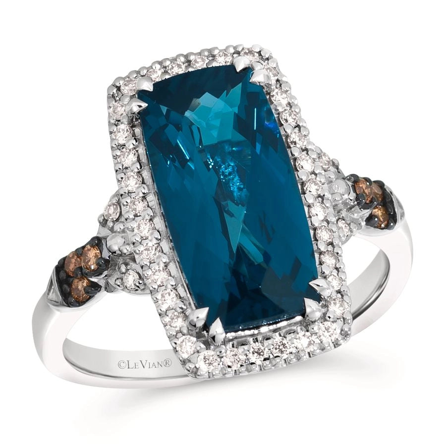 Le Vian® Ring featuring 4 cts. Deep Sea Blue Topaz™, 1/20 cts. Chocolate Diamonds®, 1/5 cts. Nude Diamonds™ set in 14K Vanilla Gold®
