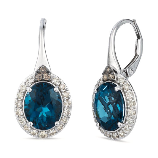 Le Vian® Earrings featuring 5 3/8 cts. Deep Sea Blue Topaz™, 1/2 cts. Nude Diamonds™, 1/15 cts. Chocolate Diamonds® set in 14K Vanilla Gold®