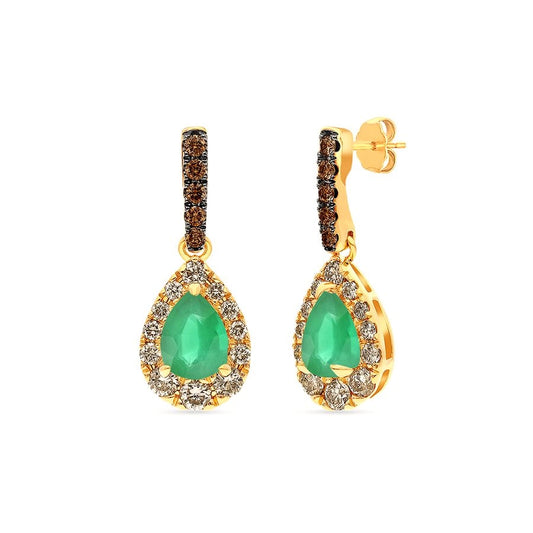 Le Vian® Earrings featuring 1/2 cts. Costa Smeralda Emeralds™, 1/3 cts. Nude Diamonds™, 1/15 cts. Chocolate Diamonds® set in 14K Honey Gold™