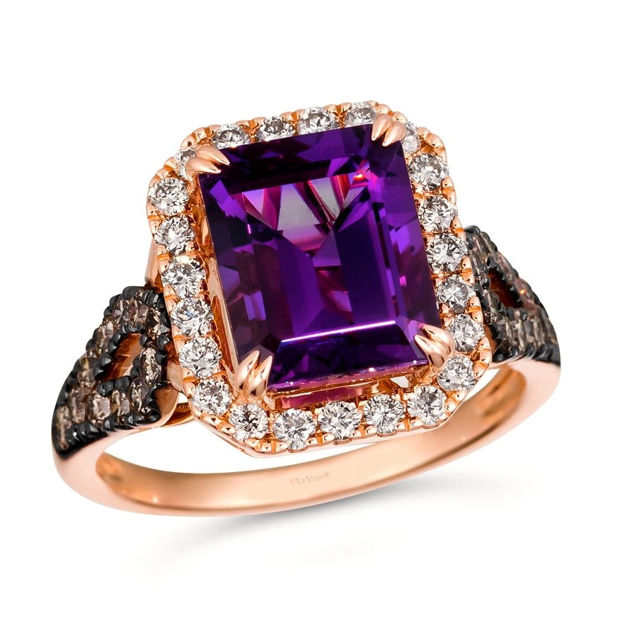 Le Vian® Ring featuring 3 1/4 cts. Grape Amethyst™, 3/8 cts. Chocolate Diamonds®, 3/8 cts. Nude Diamonds™ set in 14K Strawberry Gold®