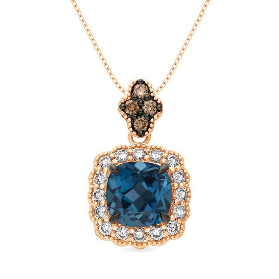 Le Vian® Pendant featuring 2 1/2 cts. Deep Sea Blue Topaz™, 1/8 cts. Chocolate Diamonds®, 3/8 cts. Nude Diamonds™ set in 14K Strawberry Gold®