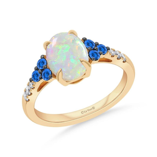 Le Vian® Ring featuring 1 cts. Neopolitan Opal™, 1/4 cts. Blueberry Sapphire™, 1/8 cts. Nude Diamonds™ set in 14K Honey Gold™