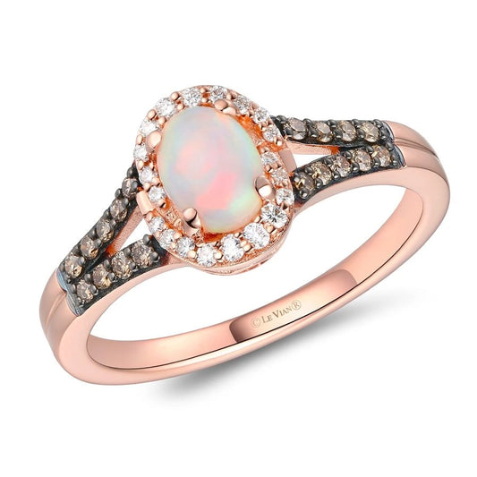 Le Vian Chocolatier® Ring featuring 1/2 cts. Neopolitan Opal™, 1/10 cts. Vanilla Diamonds®, 1/5 cts. Chocolate Diamonds® set in 14K Strawberry Gold®