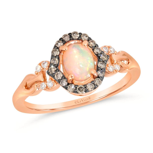 Le Vian Chocolatier® Ring featuring 3/8 cts. Neopolitan Opal™, 1/6 cts. Chocolate Diamonds®, 1/20 cts. Vanilla Diamonds® set in 14K Strawberry Gold®