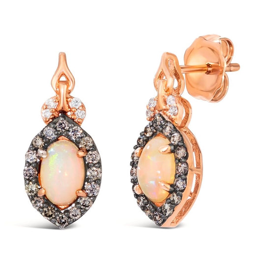 Le Vian Chocolatier® Earrings featuring 3/8 cts. Neopolitan Opal™, 1/4 cts. Chocolate Diamonds®, Vanilla Diamonds® set in 14K Strawberry Gold®
