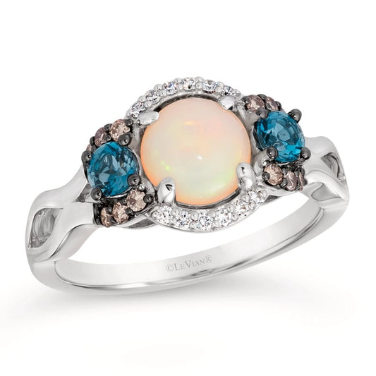 Le Vian Chocolatier® Ring featuring 3/4 cts. Neopolitan Opal™, 1/3 cts. Deep Sea Blue Topaz™, 1/8 cts. Chocolate Diamonds®, 1/20 cts. Vanilla Diamonds® set in 14K Vanilla Gold®