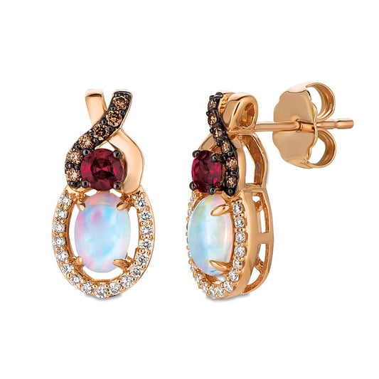 Le Vian Chocolatier® Earrings featuring 3/8 cts. Neopolitan Opal™, 1/4 cts. Raspberry Rhodolite®, 1/10 cts. Chocolate Diamonds®, 1/8 cts. Vanilla Diamonds® set in 14K Strawberry Gold®