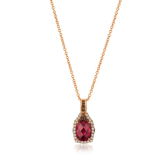 Le Vian Chocolatier® Pendant featuring 1 3/4 cts. Raspberry Rhodolite®, 1/10 cts. Chocolate Diamonds®, 1/8 cts. Vanilla Diamonds® set in 14K Strawberry Gold®