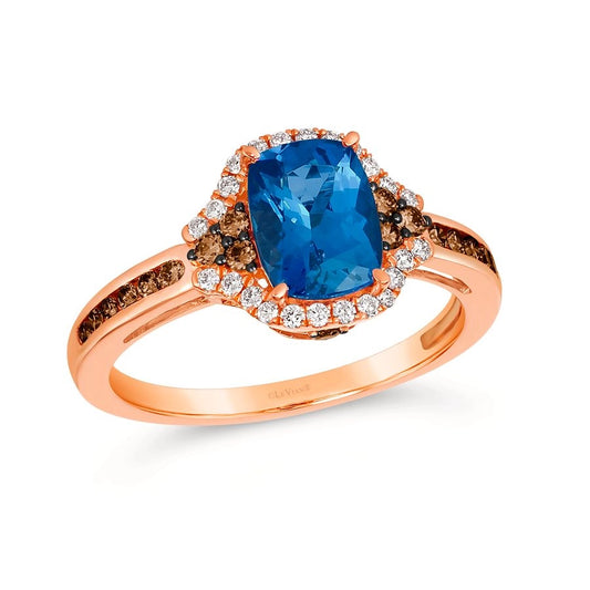 Le Vian Chocolatier® Ring featuring 1 1/4 cts. Blueberry Tanzanite®, 1/4 cts. Chocolate Diamonds®, 1/8 cts. Vanilla Diamonds® set in 14K Strawberry Gold®