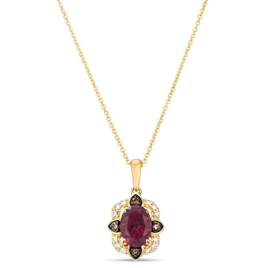 Le Vian® Pendant featuring 1 1/3 cts. Raspberry Rhodolite®, 1/10 cts. Nude Diamonds™, 1/20 cts. Chocolate Diamonds® set in 14K Honey Gold™