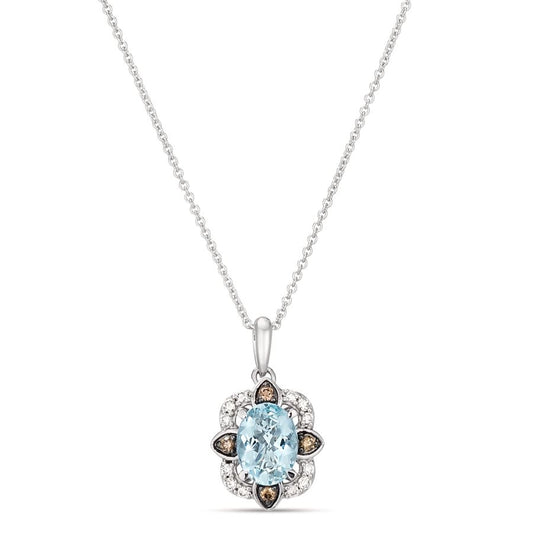 Le Vian® Pendant featuring 7/8 cts. Sea Blue Aquamarine®, 1/10 cts. Nude Diamonds™, 1/20 cts. Chocolate Diamonds® set in 14K Vanilla Gold®