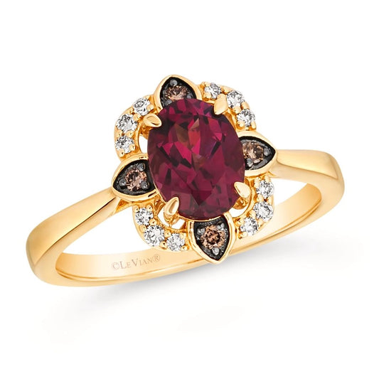 Le Vian® Ring featuring 1 1/3 cts. Raspberry Rhodolite®, 1/10 cts. Nude Diamonds™, 1/20 cts. Chocolate Diamonds® set in 14K Honey Gold™