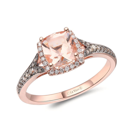 Le Vian Chocolatier® Ring featuring 1 1/4 cts. Peach Morganite™, 1/5 cts. Chocolate Diamonds®, 1/10 cts. Vanilla Diamonds® set in 14K Strawberry Gold®