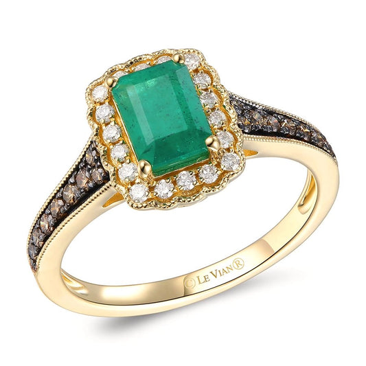 Le Vian® Ring featuring 3/4 cts. Costa Smeralda Emeralds™, 1/6 cts. Chocolate Diamonds®, 1/6 cts. Nude Diamonds™ set in 14K Honey Gold™