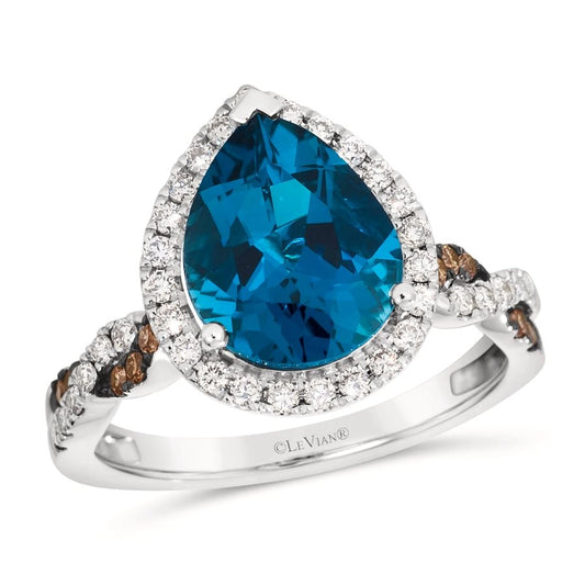 Le Vian® Ring featuring 3 cts. Deep Sea Blue Topaz™, 1/3 cts. Nude Diamonds™, 1/10 cts. Chocolate Diamonds® set in 14K Vanilla Gold®