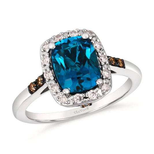Le Vian® Ring featuring 2 1/4 cts. Deep Sea Blue Topaz™, 1/5 cts. Nude Diamonds™, 1/15 cts. Chocolate Diamonds® set in 14K Vanilla Gold®