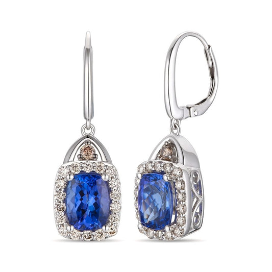 Le Vian® Earrings featuring 2 1/2 cts. Blueberry Tanzanite®, 1/8 cts. Chocolate Diamonds®, 5/8 cts. Nude Diamonds™ set in 14K Vanilla Gold®