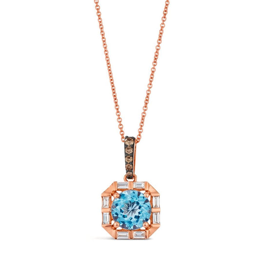 Le Vian Chocolatier® Pendant featuring 2 cts. Blue Topaz, 1/15 cts. Chocolate Diamonds®, 1/4 cts. Vanilla Diamonds® set in 14K Strawberry Gold®