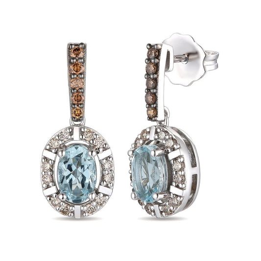Le Vian® Earrings featuring 3/4 cts. Sea Blue Aquamarine®, 1/10 cts. Chocolate Diamonds®, 1/6 cts. Nude Diamonds™ set in 14K Vanilla Gold®
