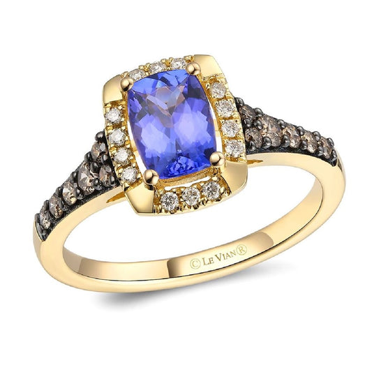 Le Vian® Ring featuring 7/8 cts. Blueberry Tanzanite®, 1/4 cts. Chocolate Diamonds®, 1/10 cts. Nude Diamonds™ set in 14K Honey Gold™