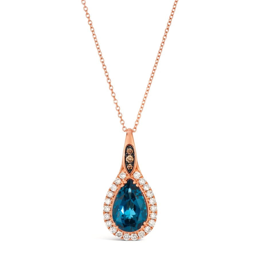 Le Vian® Pendant featuring 3 cts. Deep Sea Blue Topaz™, 1/20 cts. Chocolate Diamonds®, 3/8 cts. Nude Diamonds™ set in 14K Strawberry Gold®