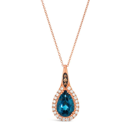 Le Vian® Pendant featuring 3 cts. Deep Sea Blue Topaz™, 1/20 cts. Chocolate Diamonds®, 3/8 cts. Nude Diamonds™ set in 14K Strawberry Gold®
