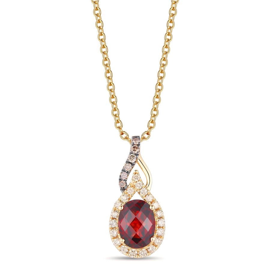 Le Vian® Pendant featuring 1 1/2 cts. Pomegranate Garnet™, 1/5 cts. Nude Diamonds™, 1/20 cts. Chocolate Diamonds® set in 14K Honey Gold™