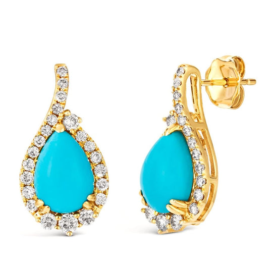 Le Vian® Earrings featuring 3 1/3 cts. Robins Egg Blue Turquoise™, 5/8 cts. Nude Diamonds™ set in 14K Honey Gold™