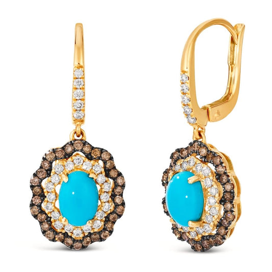 Le Vian® Earrings featuring 1 3/8 cts. Robins Egg Blue Turquoise™, 3/8 cts. Nude Diamonds™, 1/2 cts. Chocolate Diamonds® set in 14K Honey Gold™