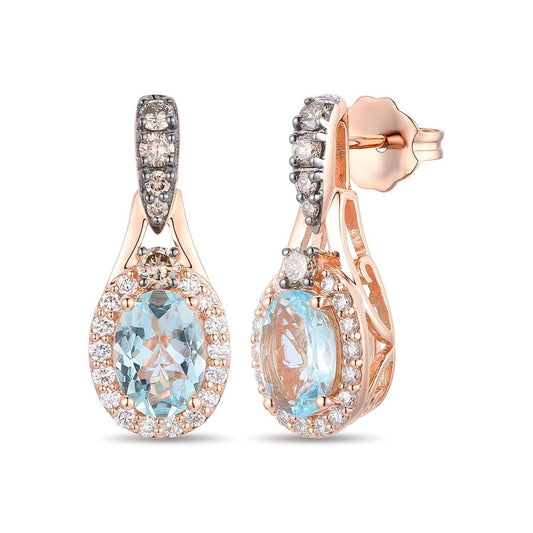 Le Vian Chocolatier® Earrings featuring 1 1/4 cts. Sea Blue Aquamarine®, 1/4 cts. Chocolate Diamonds®, 1/4 cts. Vanilla Diamonds® set in 14K Strawberry Gold®