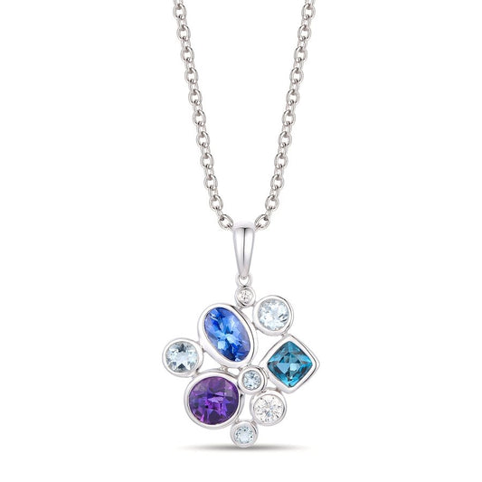 Le Vian® Pendant featuring 3/8 cts. Grape Amethyst™, 3/8 cts. Blueberry Tanzanite®, 1/3 cts. Deep Sea Blue Topaz™, 1/4 cts. Sea Blue Aquamarine®, 1/15 cts. Vanilla Diamonds® set in 14K Vanilla Gold®