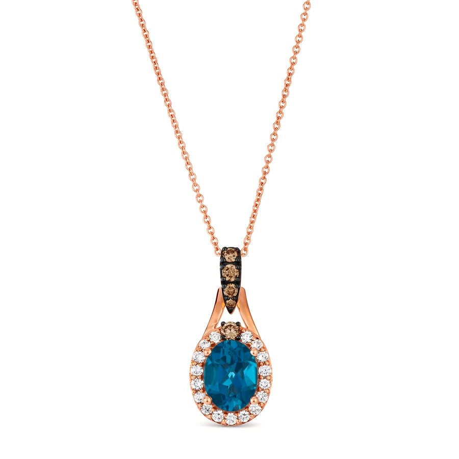 Le Vian Chocolatier® Pendant featuring 1 1/4 cts. Deep Sea Blue Topaz™, 1/8 cts. Chocolate Diamonds®, 1/5 cts. Vanilla Diamonds® set in 14K Strawberry Gold®