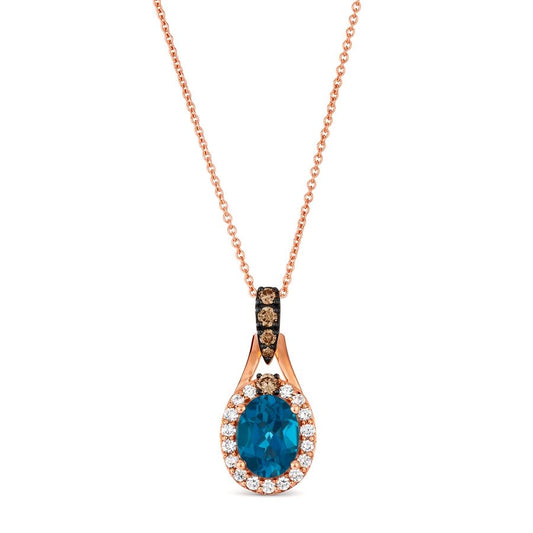Le Vian Chocolatier® Pendant featuring 1 1/4 cts. Deep Sea Blue Topaz™, 1/8 cts. Chocolate Diamonds®, 1/5 cts. Vanilla Diamonds® set in 14K Strawberry Gold®