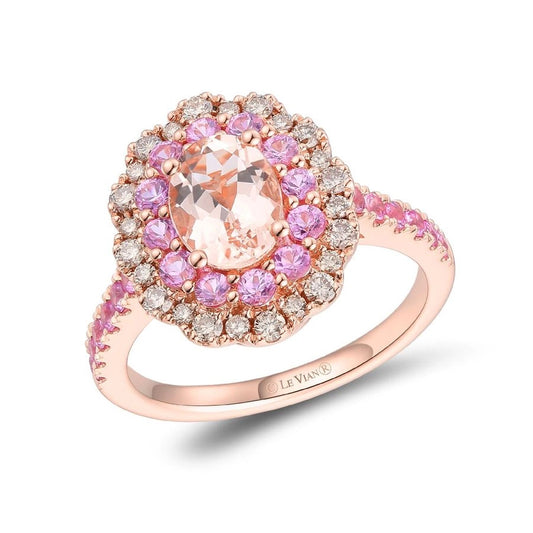 Le Vian® Ring featuring 7/8 cts. Peach Morganite™, 3/4 cts. Bubble Gum Pink Sapphire™, 1/3 cts. Nude Diamonds™ set in 14K Strawberry Gold®