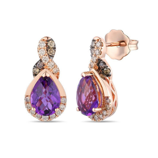 Le Vian® Earrings featuring 1 1/3 cts. Dark Amethyst, 1/6 cts. Nude Diamonds™, 1/20 cts. Chocolate Diamonds® set in 14K Strawberry Gold®