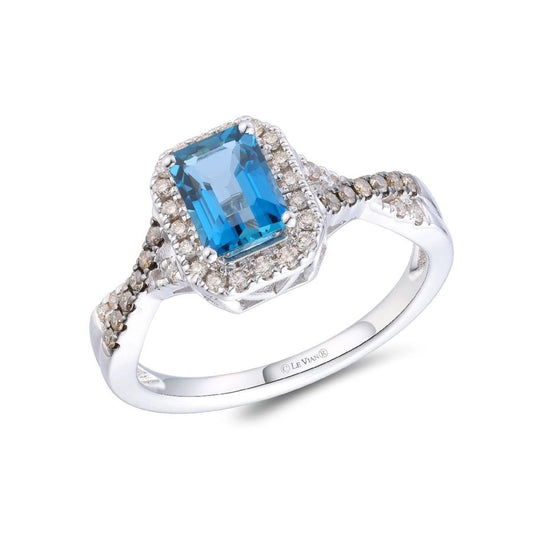 Le Vian® Ring featuring 1 cts. Deep Sea Blue Topaz™, 1/6 cts. Nude Diamonds™, 1/10 cts. Chocolate Diamonds® set in 14K Vanilla Gold®