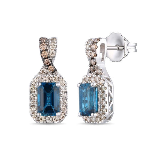 Le Vian® Earrings featuring 1 cts. Deep Sea Blue Topaz™, 1/4 cts. Nude Diamonds™, 1/15 cts. Chocolate Diamonds® set in 14K Vanilla Gold®
