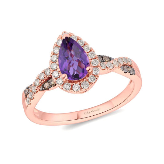 Le Vian® Ring featuring 3/4 cts. Dark Amethyst, 1/4 cts. Nude Diamonds™, 1/15 cts. Chocolate Diamonds® set in 14K Strawberry Gold®