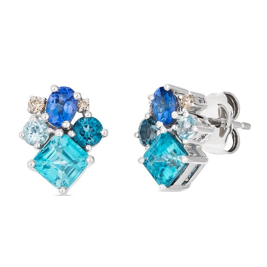 Le Vian® Earrings featuring 1 3/8 cts. Blueberry Zircon™, 1/3 cts. Blueberry Tanzanite®, 1/5 cts. Deep Sea Blue Topaz™, 1/8 cts. Blue Topaz, 1/20 cts. Nude Diamonds™ set in 14K Vanilla Gold®