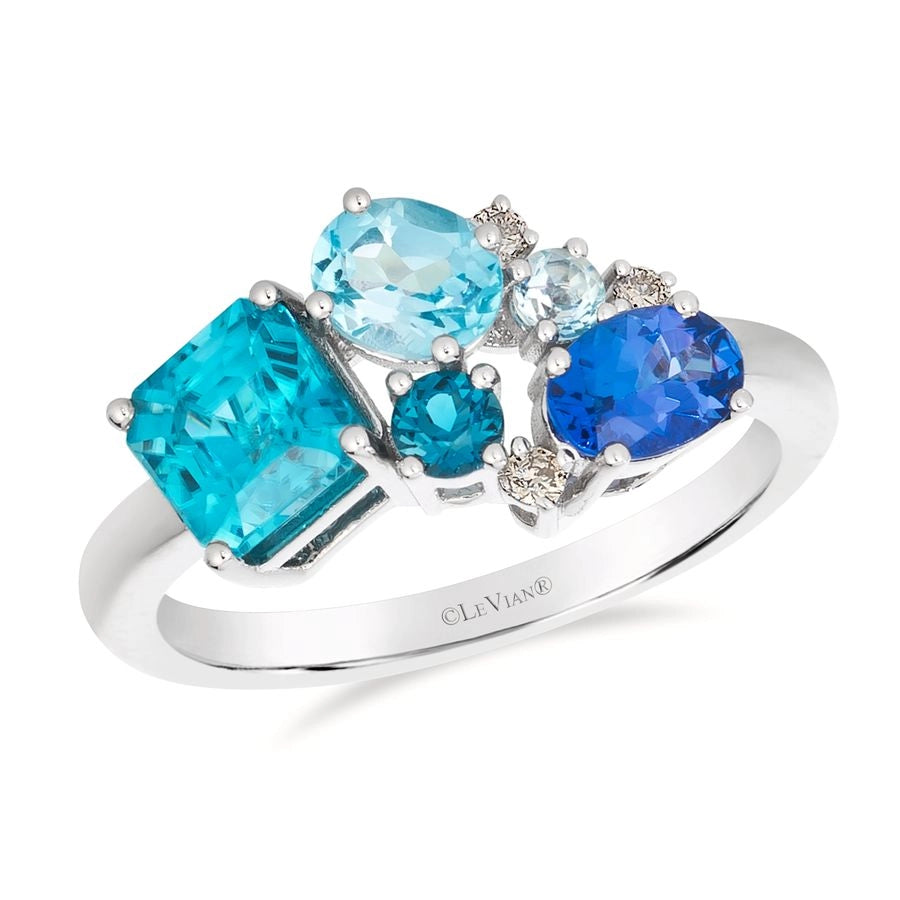 Le Vian® Ring featuring 1 3/8 cts. Blueberry Zircon™, 3/8 cts. Blue Topaz, 3/8 cts. Blueberry Tanzanite®, 1/10 cts. Deep Sea Blue Topaz™, 1/20 cts. Nude Diamonds™ set in 14K Vanilla Gold®
