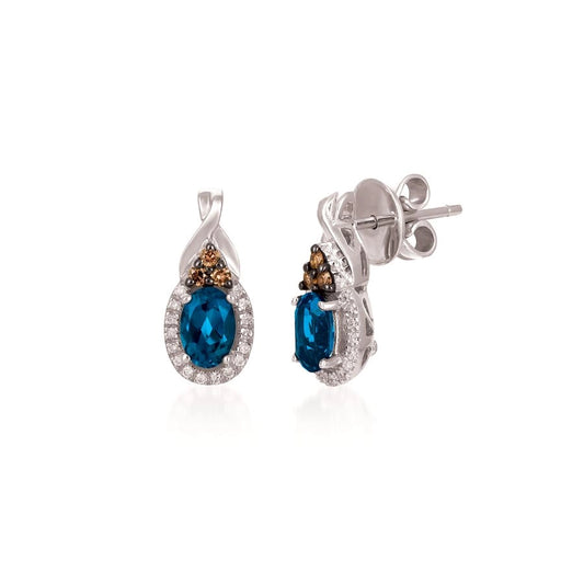 Le Vian Chocolatier® Earrings featuring 1 cts. Deep Sea Blue Topaz™, 1/15 cts. Chocolate Diamonds®, 1/10 cts. Vanilla Diamonds® set in 14K Vanilla Gold®